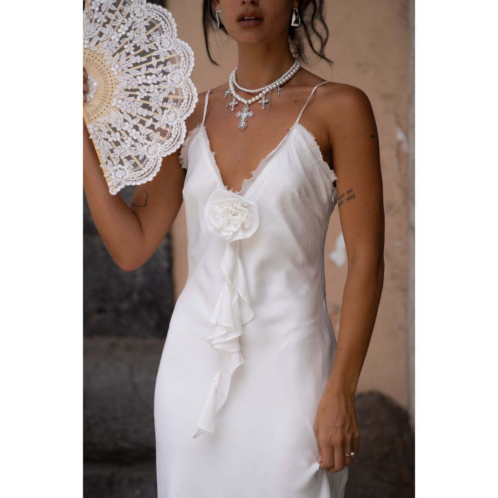 12th Tribe Prosecco White Rosette Frill Maxi Dress Size L